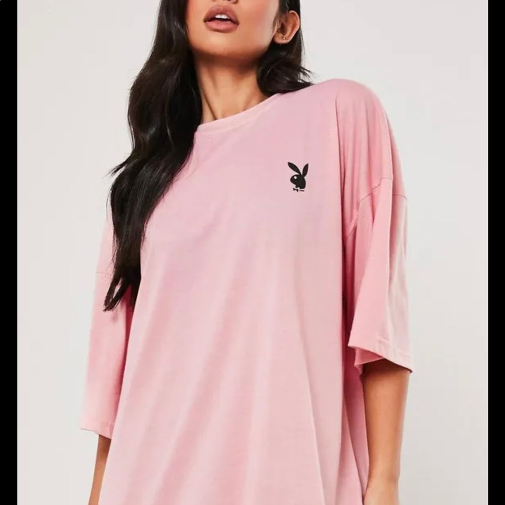 Playboy X Miss-guided T Shirt Dress, Pink